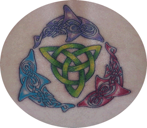 Knotwork Dolphins and Trinity Knot Tattoo Day 2